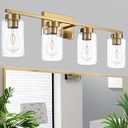 A1A9 4 Light Bathroom Vanity Light Fixtures, Brushed Brass Modern Wall Lights with Clear Glass Shade, Vintage Wall Sconce Lighting for Living Room, Mirror, Bedroom, Hallway (Gold, 4-Lights)
