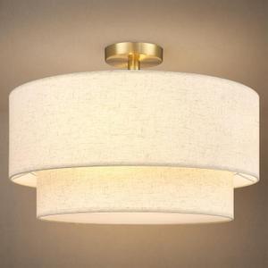 Hamilyeah 20 Inch Drum Flush Mount Ceiling Light Gold, 4-Light Double Layer