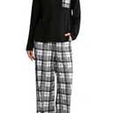 FLYCURVY Women's Pajama Sets 2 Piece Long Sleeve Sleepwear Soft Pj Set Loungewear Plaid Pjs with Pockets, Large 