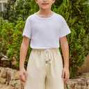 Arshiner Boys Cotton Linen Shorts Summer Beach Shorts Elastic Waist Drawstring Short with Pockets Size 6-18