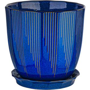 ADN 10 Inch Ceramic Planter Pot with Drainage Hole and Saucer,Large Round Plant pots for Indoor Outdoor Plants,Modern Flower pots, Navy