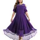 LALAGEN Womens Plus Size Lace Cold Shoulder Casual Long Plain Evening Party Maxi Dress, Purple, X-Large