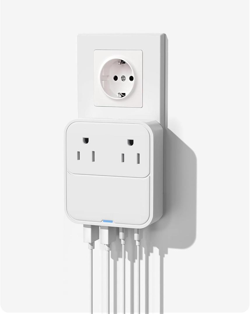 European Travel Plug Adapter, 2500W AC Outlet Extender with 20W Type C Charger,Power Adapter for Italy Spain France Germany(20WPD)