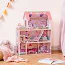ROBOTIME Wooden Dollhouse, Doll Houses Playset with 24 Pcs Furniture for 4, 5, 6-Inch Dolls, Dollhouse Gift for 3+ Year Old Girls (Pink), One Size