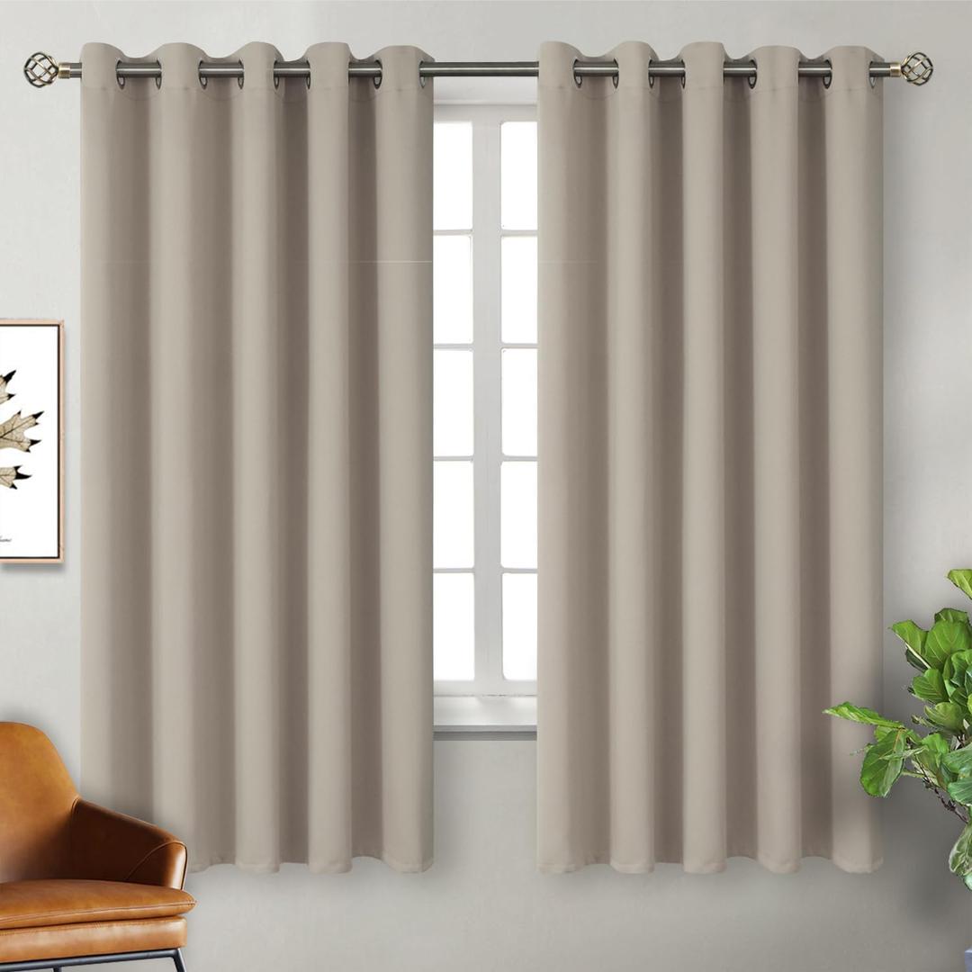 BGment Room Darkening Curtains 63 Inches Long - Grommet Thermal Insulated Drapes Window Treatment Curtains for Bedroom, 2 Panels, 70 x 63 Inch, Camel