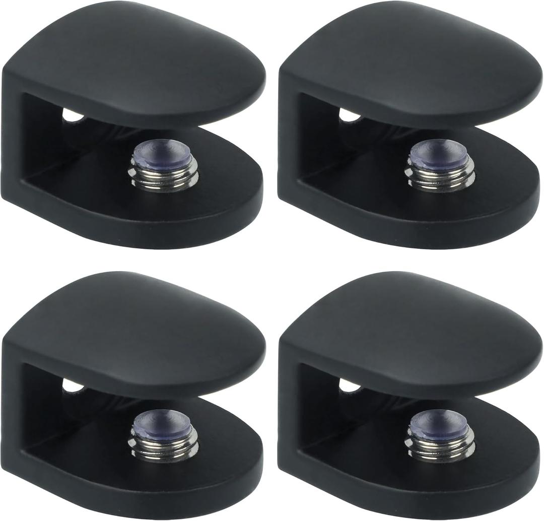 Alise Glass Shelf Bracket,4 Pcs Clamp Brackets Wall Clamps for 6-10mm Thick Shelves,SUS304 Stainless Steel Clip Brackets Holder Support for Walls,Wine Cabinet Board,Glass Display Case,Black