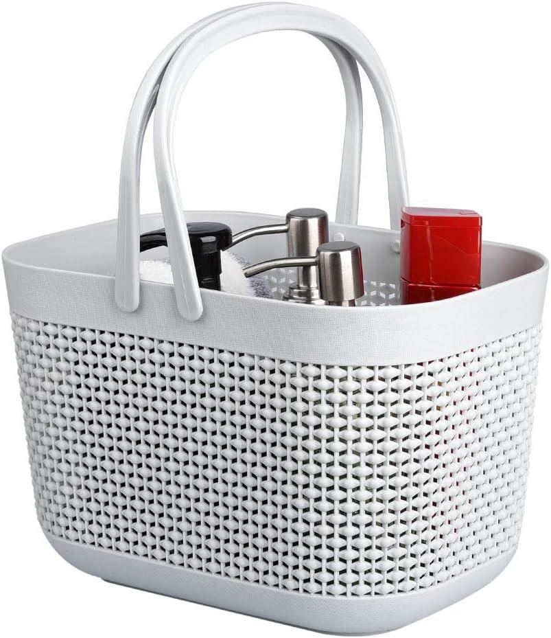 UUJOLY Plastic Organizer Storage Baskets with Handles, Shower Caddy Bins Organizer for Bathroom and kitchen, Grey