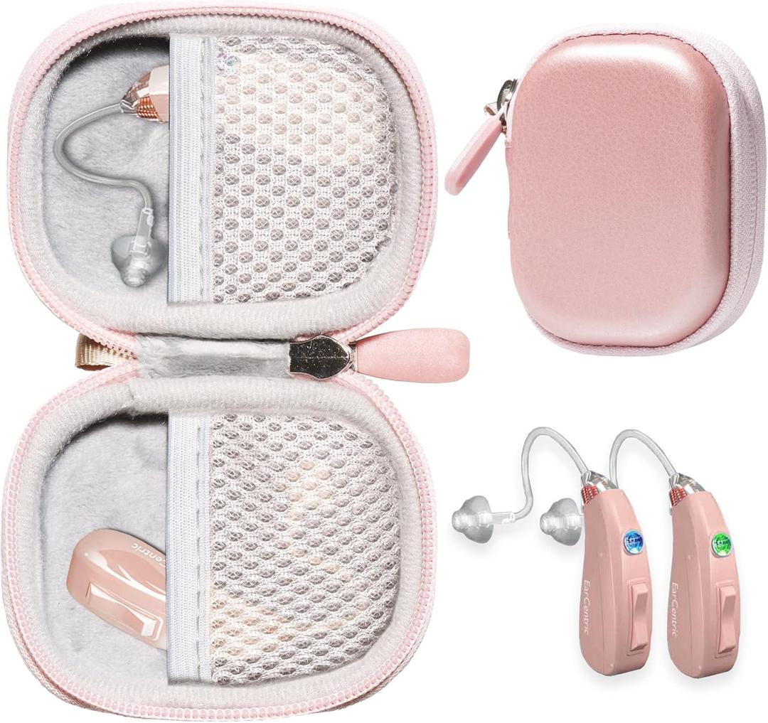CaseSack Case for Hearing Aids compatible with EarCentic EasyCharge Rechargeable Hearing Aids also for Otofonix Elite/Encore, Banglijian, Britzgo, My Tone, LIGINN, Blaids, Lexie, Tweak (Rose Gold)
