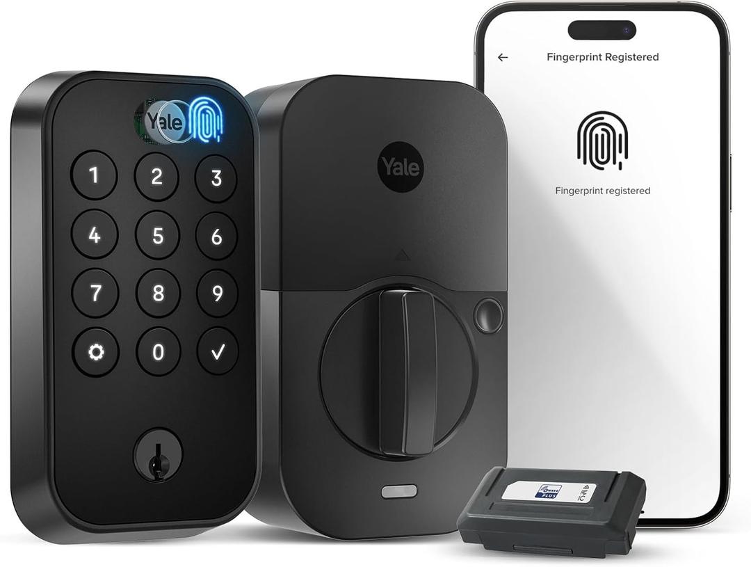 Yale Assure Lock 2 Touch Deadbolt, Black Suede Smart Entry Door Lock with Z-Wave (ZW3) Connected Touch Keypad and Fingerprint Scanner with Back-up Key, YRD410-F-ZW3-BSP
