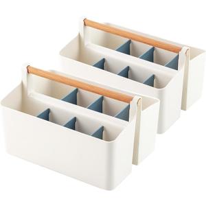 Vidifor 2 pcs Large Portable Caddy Tote with Handle, DIY Divided Basket for Art Supplies Crafts Colored Pencils Holds Brushes Makeup (Blue Dividers)