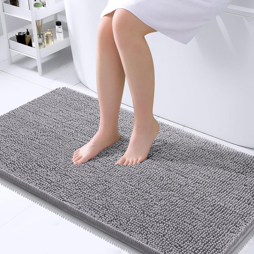 OLANLY Bathroom Rugs 40x24, Extra Soft Absorbent Chenille Bath Rugs, Rubber Backing Quick Dry, Machine Washable Bath Mats for Bathroom Floor, Tub and Shower, Home Decor Accessories, Grey
