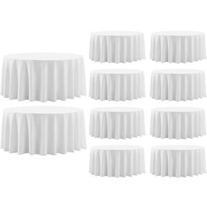 Round Tablecloth 120 Inch 10 Pack White Tablecloths Washable Decorative Linen Polyester Table Clothes Cover for Dining Table Banquets Buffet Parties and Wedding