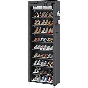 UDEAR 9-Tier Free Standing Shoe Rack Sturdy Shoe Rack Organizer for Closet Entryway Stackable Shoe Shelf with Dustproof Cover,Grey, 11x23.6x58.3in