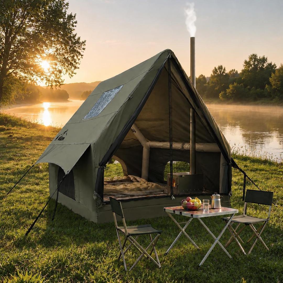NANJEEN® Luxury Inflatable Camping Tent for 1-2 Person, 600D Oxford Air Tent with Pump & Stove Jack,UV-Protection, 5-Min Easy Setup, Waterproof & Windproof, Portable for All-Season Glamping Hot Tent