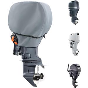 Waterproof Outboard Cover, 1200D Heavy Duty Waterproof Outboard Cover, Boat Engine Hood Cover (Grey, 25-50 HP)