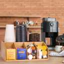 Bamboo Coffee Station Organizer for Countertop, Coffee Bar Accessories Organizer with 5 Compartments for Tea Bags Condiment, Pods, Creamer, Syrup, Cups