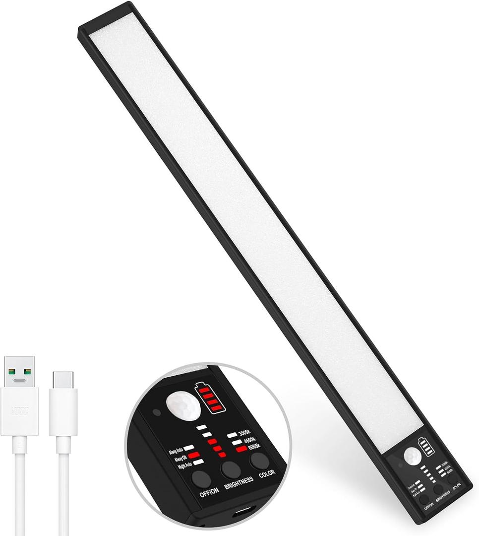 YELKO Motion S Ensor Cabinet Light, 3200mAh 15.8inch Under Cabinet Lighting Battery Operated, 116LEDs Rechargeable led Lights for Kitchen cabinets,Cordless Dimmable Under Counter Lights