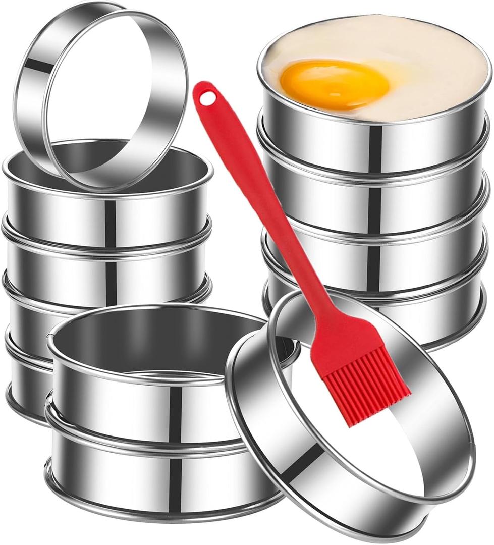 DATANYA 12Packs English Muffin Ring 3.15 Inch Crumpet Rings Stainless Steel Double Rolled Tart Rings, Round Metal Cooking Pastry Ring Molds for Baking