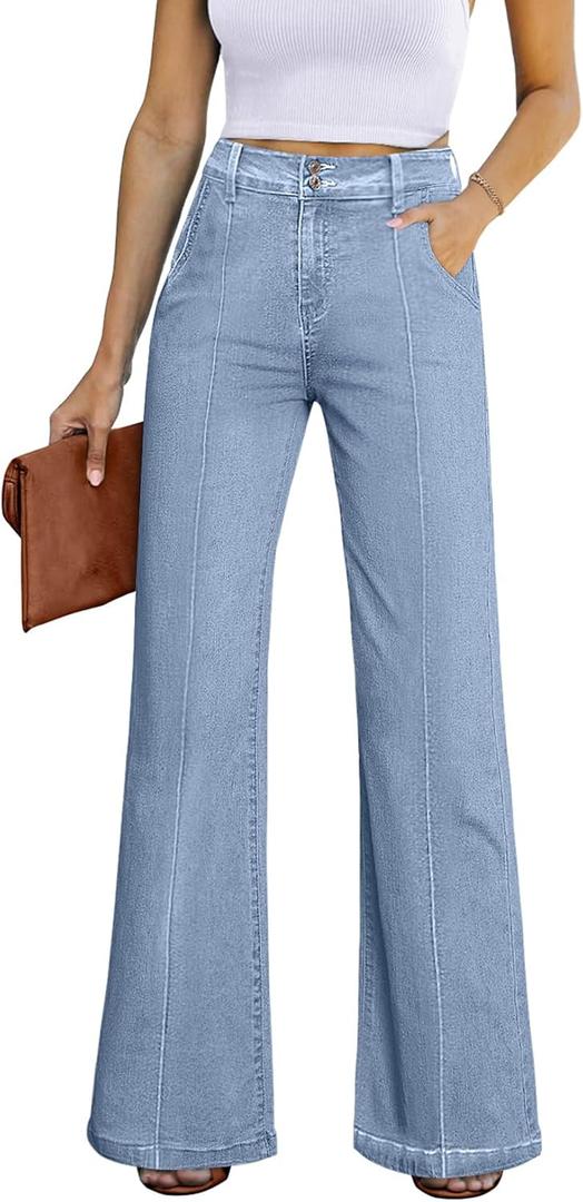 Sidefeel Womens Wide Leg Jeans Casual Baggy High Waisted Stretch Denim Pants (4, Iceland Blue)