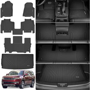 Floor Mats & Cargo Liner Fit for 2022-2025 Jeep Wagoneer 7 seat (Not Fit for L or 8 Set), with 2nd Row Bench Seat All Weather Protection TPE Rubber Full Set Automotive Mat Accessories, Black