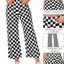 Women Checkered Cropped Jeans Straight Leg Stretchy Denim Pants with Pockets (XL)