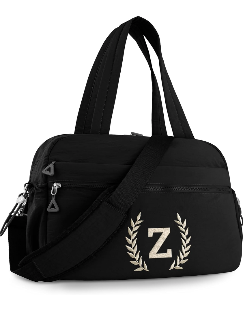 Gym Duffle Bag for Women – Embroidered Custom Initial Sports Bag for Men – Personalized Travel & Workout Duffel with Luggage Sleeve – Thoughtful Gift for Mom, Girl, Daughter, Mother (Black, Z)