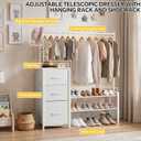 Tall Closet Organizer Dresser 47.2" H x 39.7" WKids Dressers for Bedroom,with Extendable Clothes Hanging Rack & Shoe Rack3 Fabric Drawers Chest of Drawers,Bedroom, Living Room