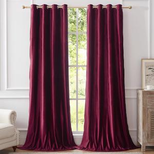 BULBUL Burgundy Curtains 108 inch Length- Living Room Red Velvet Blackout Window Drapes Curtain Thermal Insulated Room Darkening Decor Grommet Curtains for Bedroom Set of 2 Panels