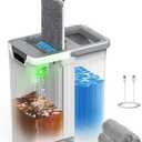 Mop and Bucket Set with AUTO Pump, 3-Zone Separate Dirty and Clean Water Floor Mop, Flat Mop and System with Wheels and Wringer, 4 Reusable Pads, One-Touch Water Filling for Floor Cleaning