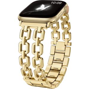 Wearlizer Compatible with Apple Watch Bands 41/40/38/44/45/46/49/42mm Women, Dressy Fancy Metal Chain Pretty Strap Designer Gold Silver Link Bracelet for iWatch Ultra SE Series 10 9 8 7 6 5 4 3 2 1