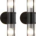 Wall Sconces Set of 2, Farmhouse Vanity Lights Fixtures for Bathroom, 2-Light Modern Bath Wall Mount Lamp with Glass Rods Shade for Hallway, Living Room, Mirror, Kitchen
