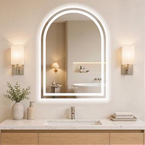 Arched LED Bathroom Mirrors with Lights 30"x34" LED Mirror for Bathroom,Led Vanity Mirror, Anti-Fog,LED Mirrors with Light, Anti-Fog, Dimmable, 3 Color, Shatterproof, Touch Sensor