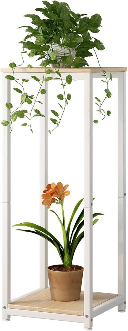 Plant Stand Indoor Corner Tall 2 Tier Metal Modern Flower Storage Plant Shelf Holder for Living Room Balcony Garden,White (2 Tier-White) 