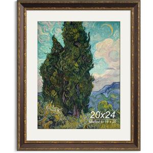 Yaetm 20x24 Vintage Picture Frame, Ornate Antique Bronze 20x24 Frame for Wall, White Mat for 16x20 Photo, 1.4-inch Wide Molding - Portrait or Landscape - Wall Mount for Home (Bronze/Gold, Single)