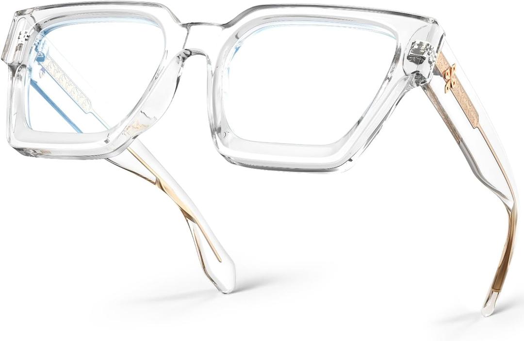 VISOONE Blue Light Blocking Glasses with TR90 Rectangle Frame and Chic Preppy Look for Women Men RIVER (Clear)