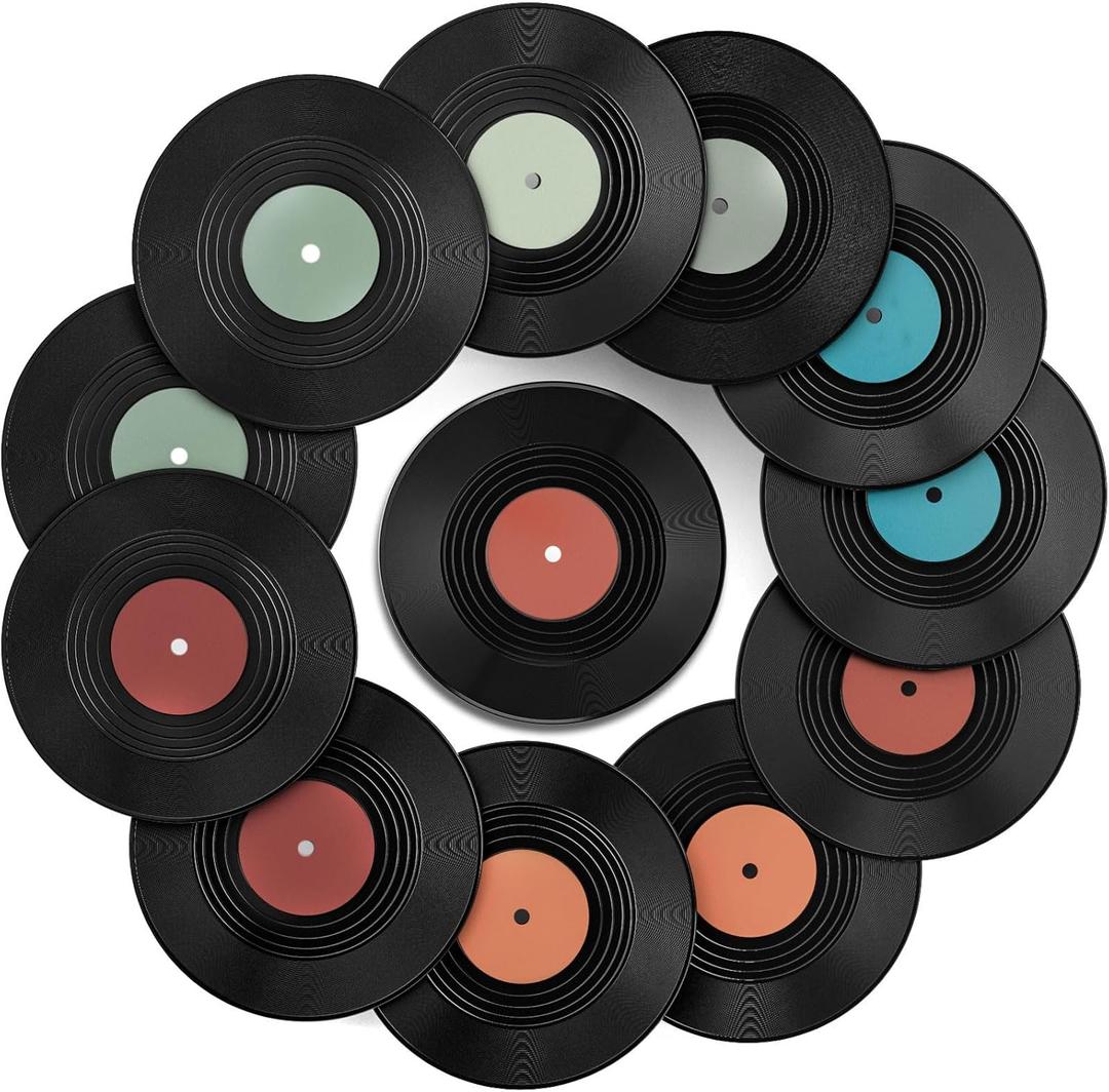 Facmogu 12PCS 7 Inch Fake Blank Vinyl Records, Vintage Vinyl Decorative Records for Wall Art Aesthetic, Plastic Plain Records for Home, Cafe Decor, Fake Blank Records Custom for Wedding, Music Party (Multi - 01)