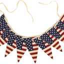 Vintage American Flag Bunting Banner, 5 Meter Cotton Garland with 10 Double-Sided USA Pennant Flags, Patriotic Hanging Decoration for 4th of July, Memorial Day, Independence Day