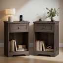 VASAGLE Brown Nightstand with Charging Station, 1 Drawer, Set of 2, 2 PACK-15.7"D x 11.8"W x 23.2"H