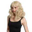 Rockabilly Vintage Wig Audrey Hepbum Short Bang Wig Long Finger Wavy Wigs for Women (Blonde)