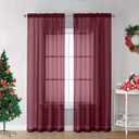 OVZME Burgundy Sheer Curtains 84 inch Length 2 Panels Set, Light Filtering Sheer Privacy Curtain Drapes, Rod Pocket Window Treatments Voile Curtains for Living Room Bedroom, 42" W x 84" L