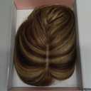 Flufymooz 100% Real Human Hair Toppers, 12 Inch Human Hair Toppers for Thinning Hair Large Hand-woven Area 360 Coverage Natural Hairpiece Wiglet for Women 5"x3" Silk Base (Medium Brown with Blonde)