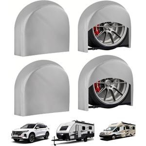 Tire Covers 4 Pack, Trailer,RV,Camper,Truc,SUV,Boat Wheel Cover for Paint Masker/Protection, Tough Covers UV Resistant Dustproof Water,Bring Windproof Buckle (FitsTire Diameters 30"-32",Silver)