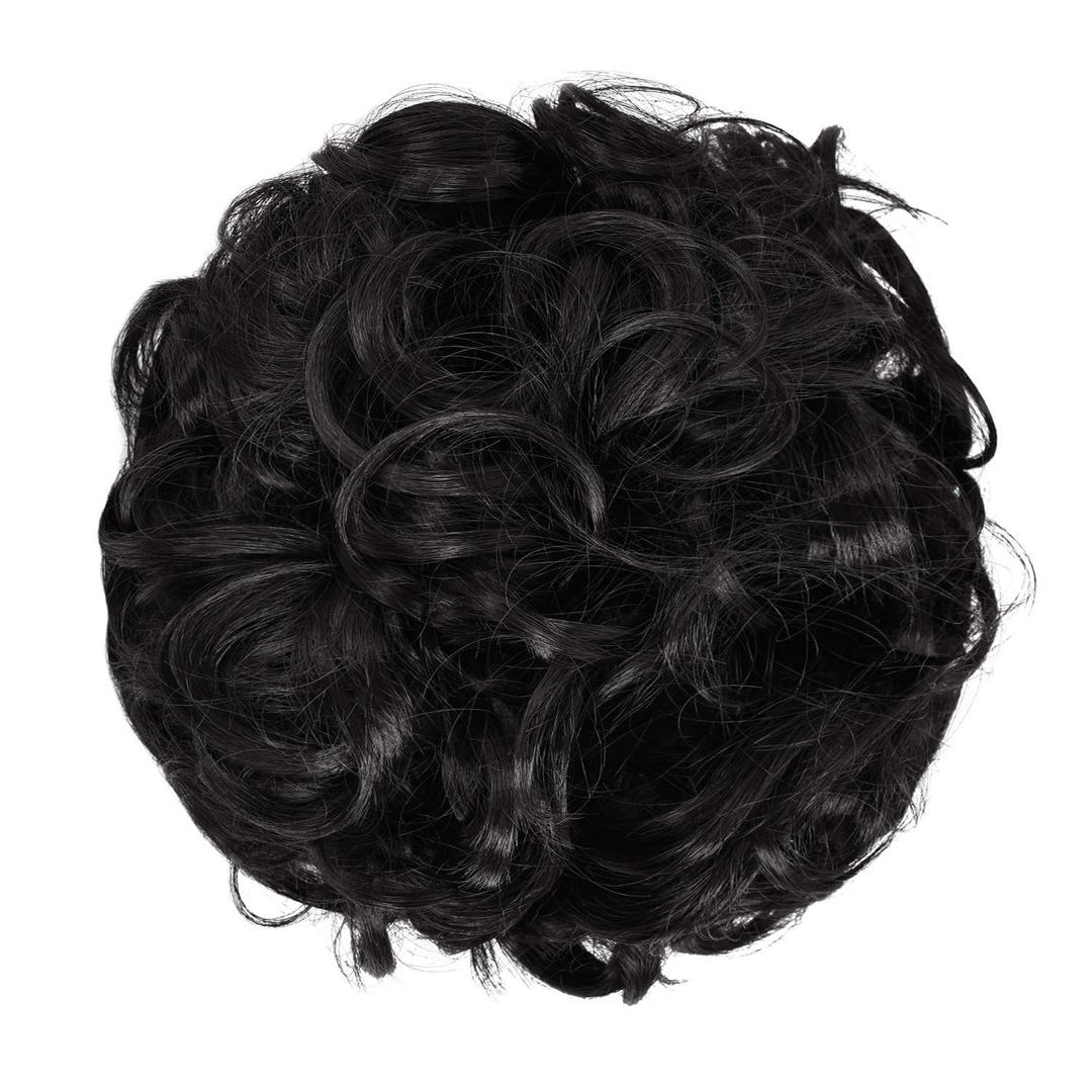 Short Mess Curly Dish Bun Hair Extension Scrunchy Bun Chignon Buns Ponytail Hair Pieces for Women Easy Stretch Hair Combs Clip in Ponytail Extension (1B#)