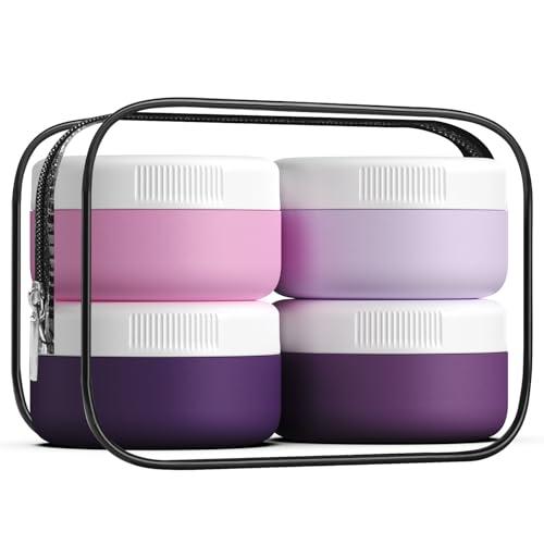 kuangre Travel Containers for Toiletries, Silicone Cream Jars BPA-Free, Leak-proof 1.35oz Travel Size Containers, Portable Size Silicone Jars with Lid for Cosmetic Face Hand Body Cream (4 Pack)