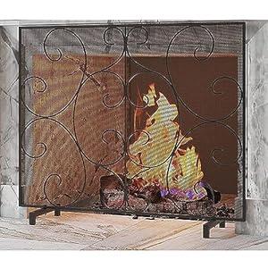GTPBAO Charcoal Fire Mesh Screen Curtain, Single Panel Fireplace Screen Flat for Log Wood Burner/Flame Furnace, Black 96×76cm