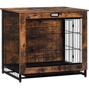 Dog Crate Furniture, 25.5" Small Dog Kennel Indoor, Wooden Cage with Pull-Out Tray, Double Doors Pet House Side End Table for Small/Medium Dogs, Rustic Brown BF642GW03G1 (25.2L x 19.7W x 23.6H)