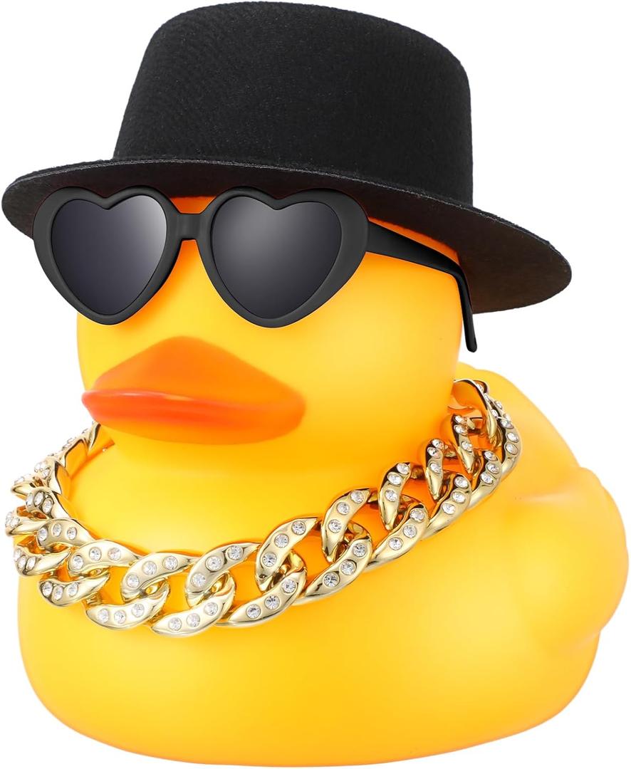 Honoson 6.89 Inches Large Rubber Duck Funny Giant Rubber Duck with Hat and Sunglasses Big Squeaky Duckling Car Ornaments Duckling for Dashboard Decorations Bath Toy(Yellow)