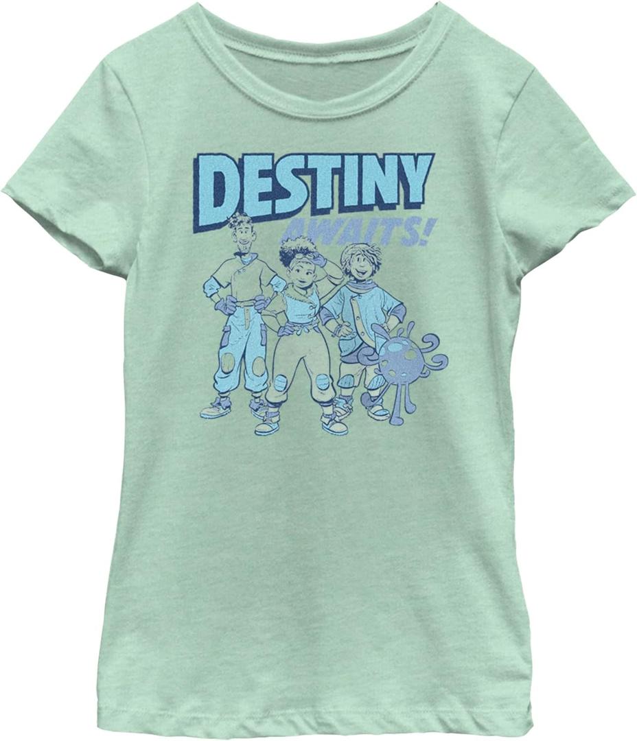 Disney Strange World Destiny Awaits Girls Short Sleeve Tee Shirt (Small, Mint)