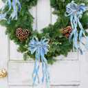 SY Super Bang 8 Pcs Lake Blue/Sliver Velvet Christmas Bows for Christmas Tree Decorations Door Wreath Garland Bow Ornaments, for Gift Wrapping Wedding Home Holiday Party Decor.