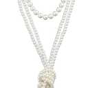 Cizoe Women's 1920S Pearls Necklace Fashion Faux Pearls Gatsby Accessories Vintage Costume Jewelry One Size B A Knot Pearl Necklace*2 + 59" Necklace*1 White 